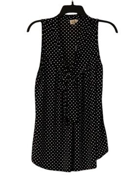 Sleeveless Black Polka Dot Pleated Front Top with Bow Size M